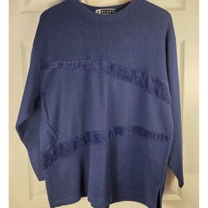 Vtg Blast‎ XL Blue Women Pullover LongSleeve Microfiber Stripes Activewear Top